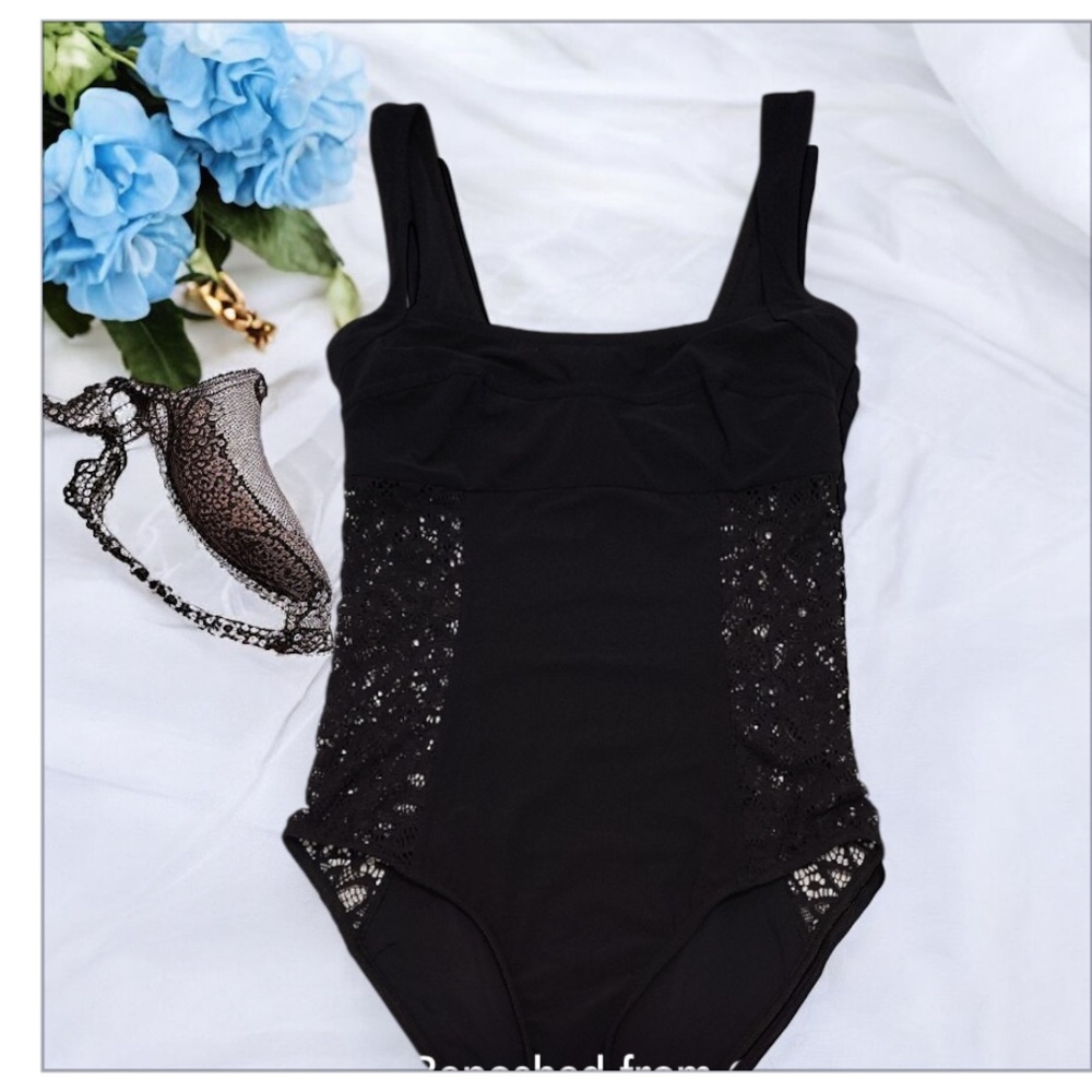Like New Karla Colletto Black Lace Bathing Suit Size 10